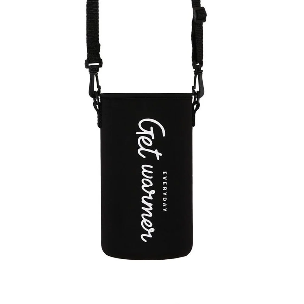 Black Water Bottle Cover with Shoulder Strap Portable Vacuum Glass Cup Sleeve Case Bottle Pouch Sport Camping Accessorie