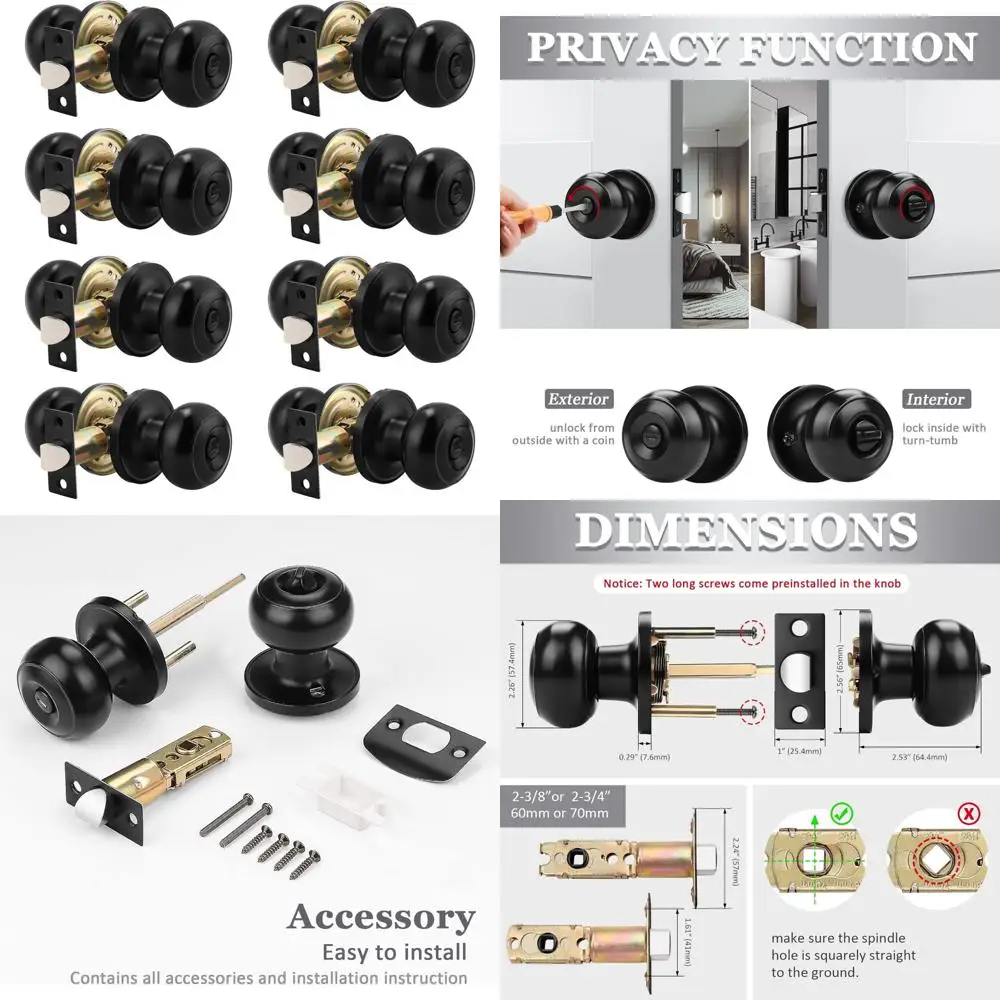 

Набор дверных ручек без ключа, круглые ручки из 8 штук с поворотным замком для большого пальца, набор внутренних/внешних замков для домашней безопасности