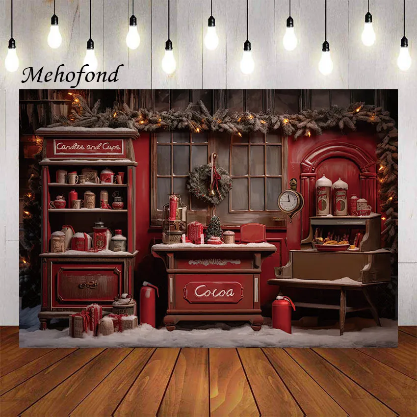 Mehofond Photography Background Winter Christmas Vintage Wooden House Xmas Snow Kids Family Portrait Decor Backdrop Photo Studio