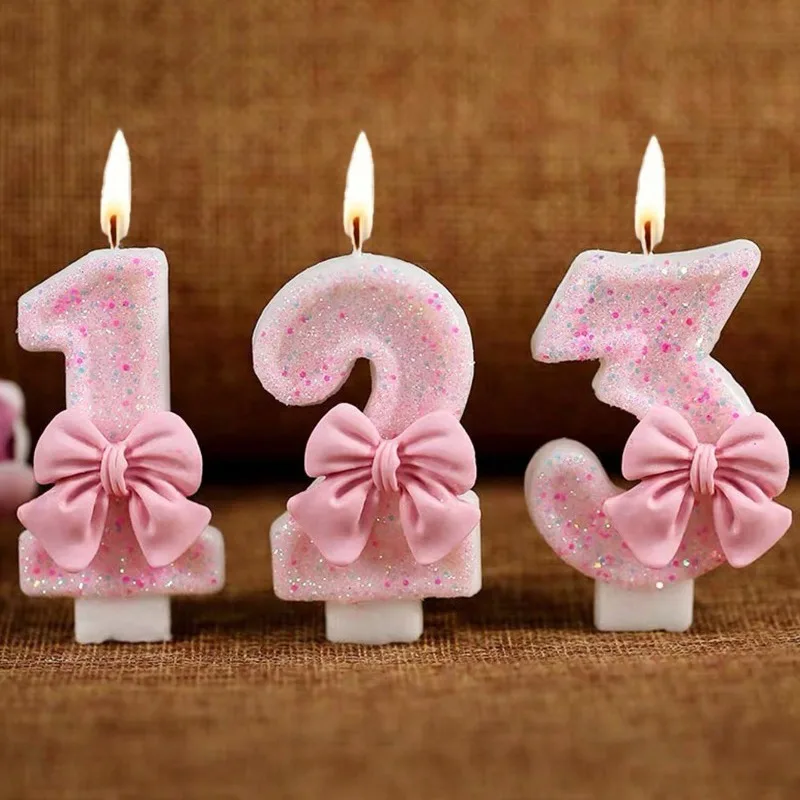 1pc Pink Butterfly Shaped Rhinestone 3D Number 0-9 Birthday Anniversary Milestone Event Party Cake Candle Birthday Decoration