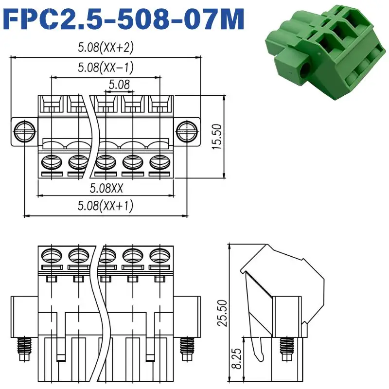 25/50PCS SMSTB2.5-STF-5.08 2EDGKLM 5.08mm Pitch Plug-in Terminal Block With Fixing Ears Separable PCB Wiring Connector