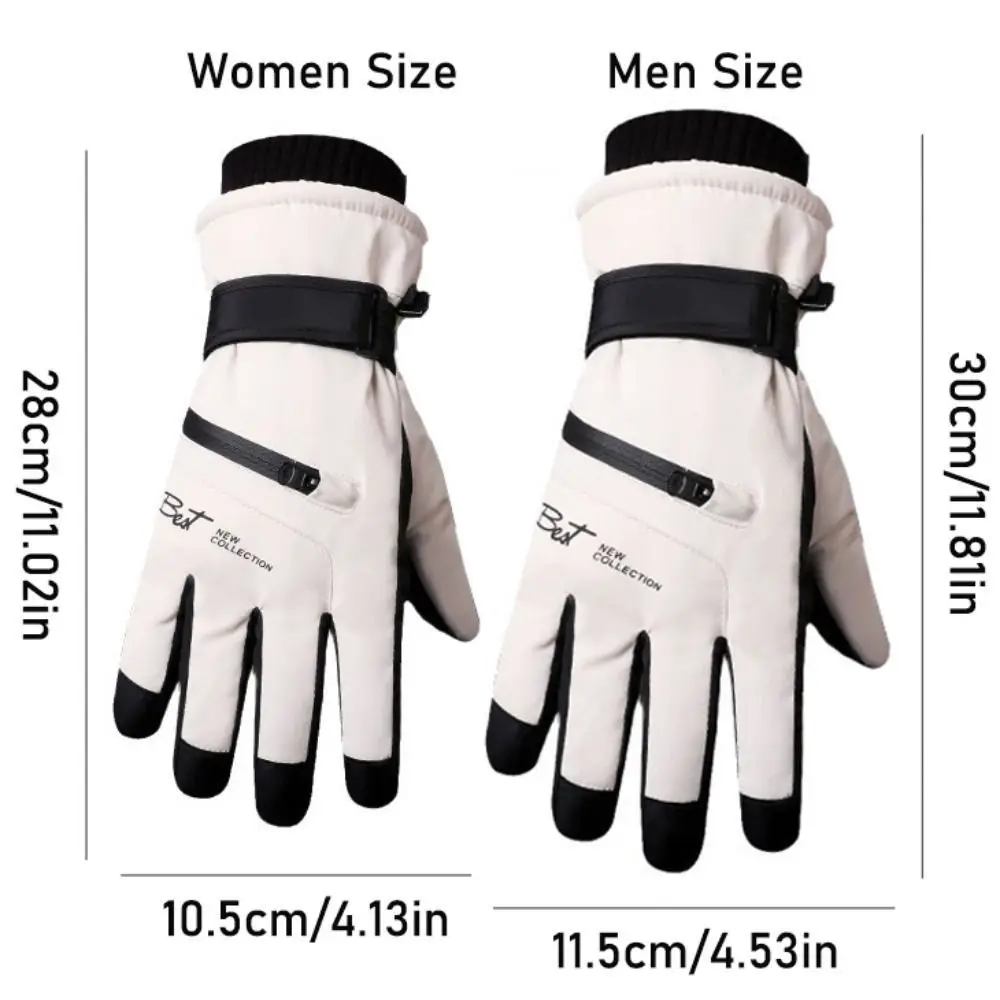 Con bolsillo con cremallera guantes de esquí dedo completo espesar guantes cálidos de invierno equipo de ciclismo guantes de pareja guantes de invierno