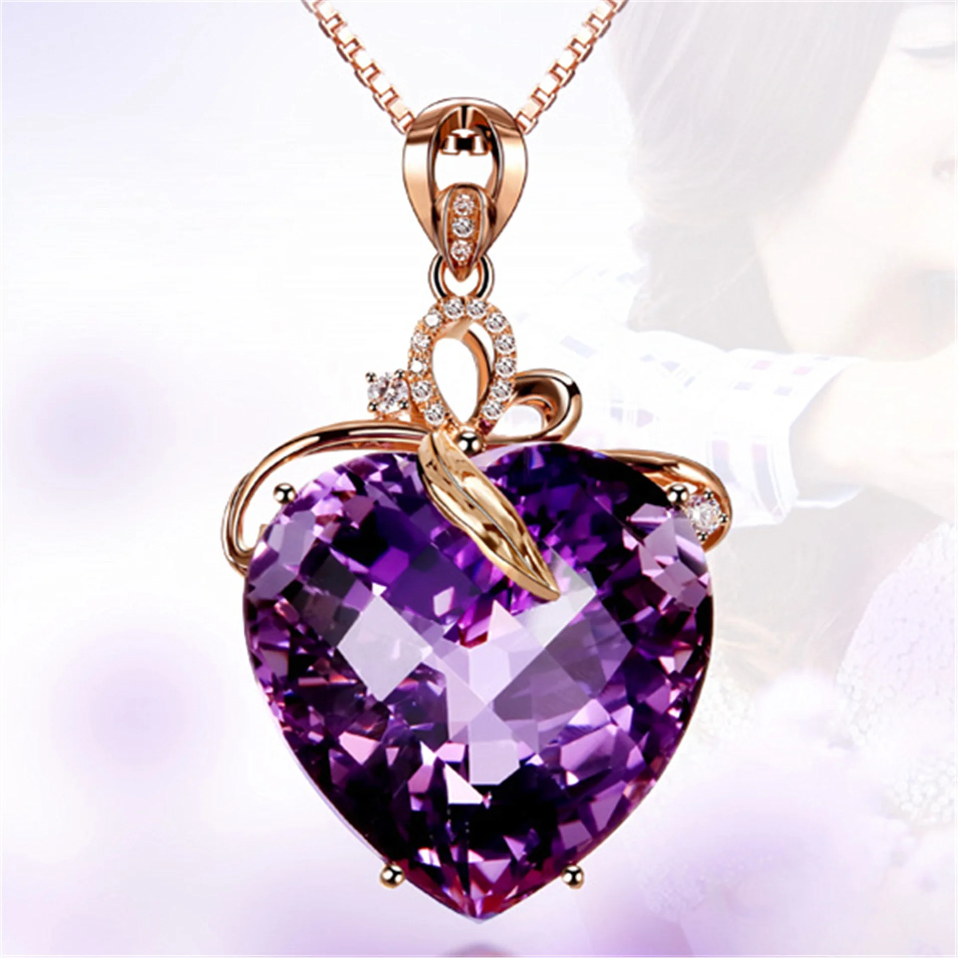 Ciondolo con ametista a cuore placcato oro 18 carati placcato con pietre preziose colorate collana di diamanti viola naturali gioielli di moda