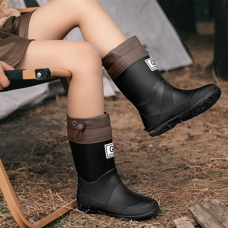 

Couple Outdoor Casual Mid-high Anti-slip Multi-color Split-wear High-quality Flat All-season Large Sized Waterproof Rain Boots