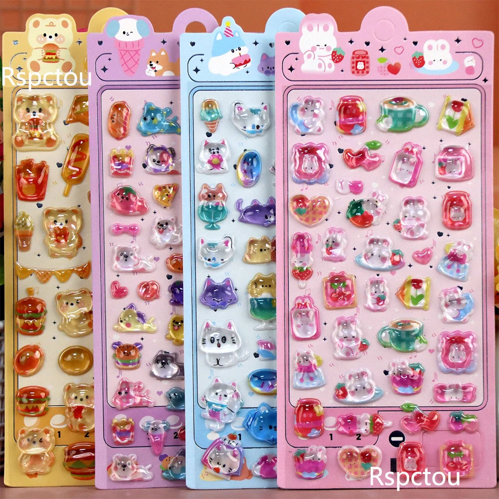 1 Stück Niedliche 3D-Kristall-Aufkleber mit Kaninchen, Panda, Katze, Kawaii Cartoon Dreidimensionale Relief-Sticker für Laptop, Kühlschrank, Handy