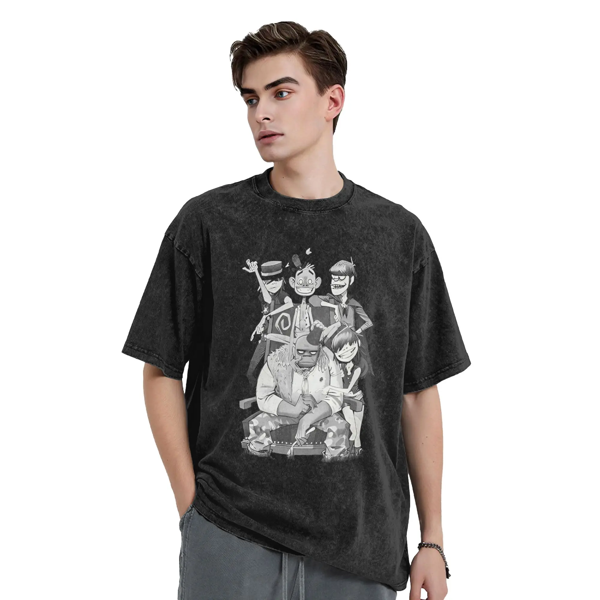 Music Bnad G-Gorillazs Men's T Shirt Washed  Novelty Tees Short Sleeve Crew Neck T-Shirt Cotton Gift Idea Clothing
