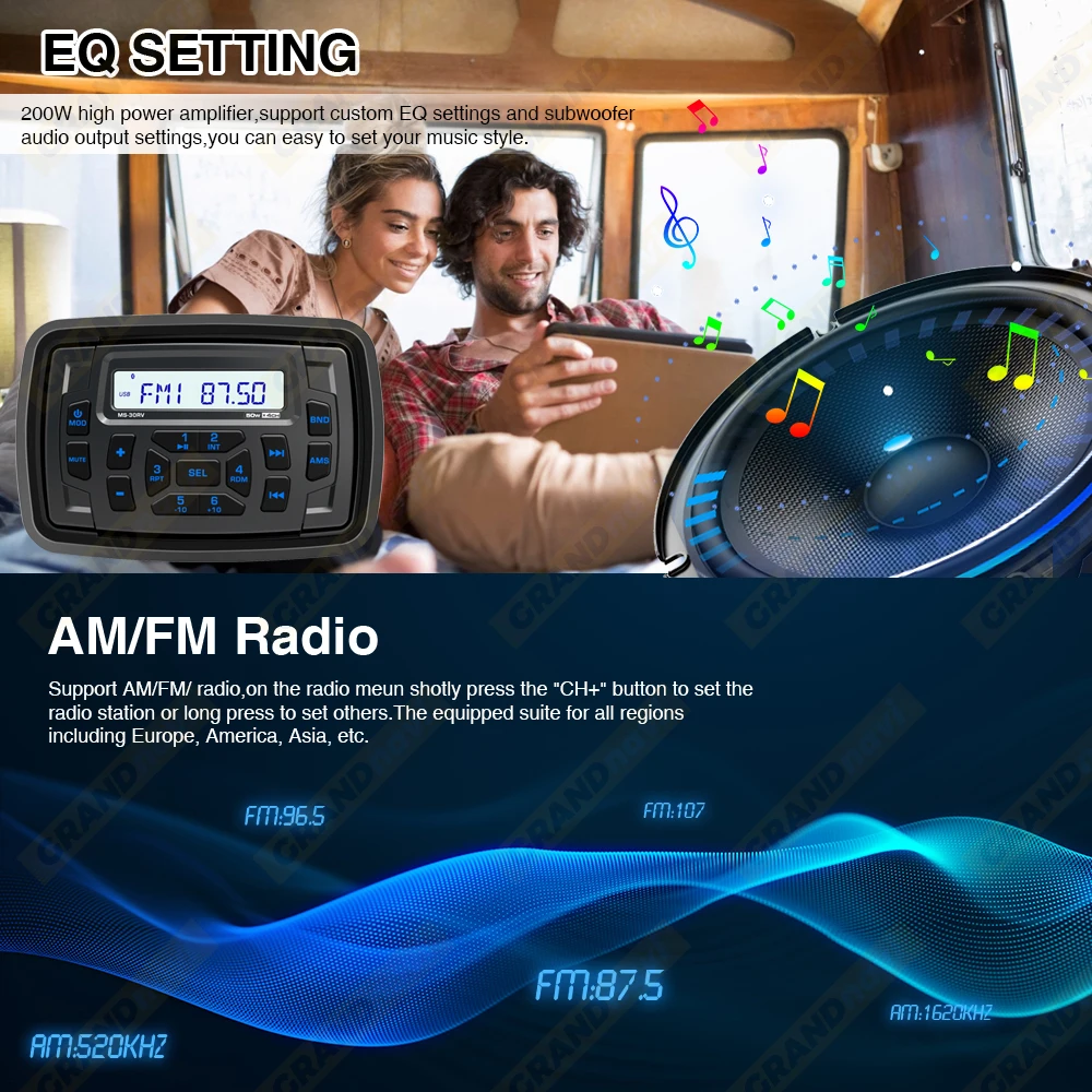 ل RV ستيريو مشغل راديو MP3 IPX5 مقاوم للماء بلوتوث FM AM الصوت ل محرّك القارب المنزل يخت مقياس ATV UTV عربة قارب البحرية #4