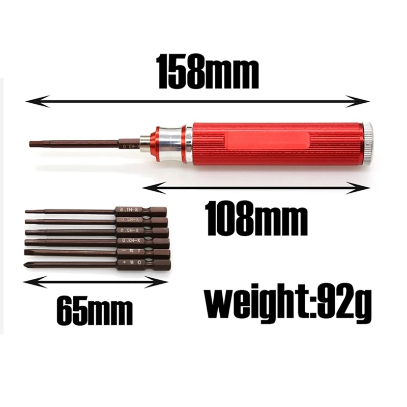 Destornillador hexagonal 6 en 1, H1.5, 2,0, 2,5, 3,0 Mm, Kit de herramientas de destornillador Phillips ranurado, 2 unidades