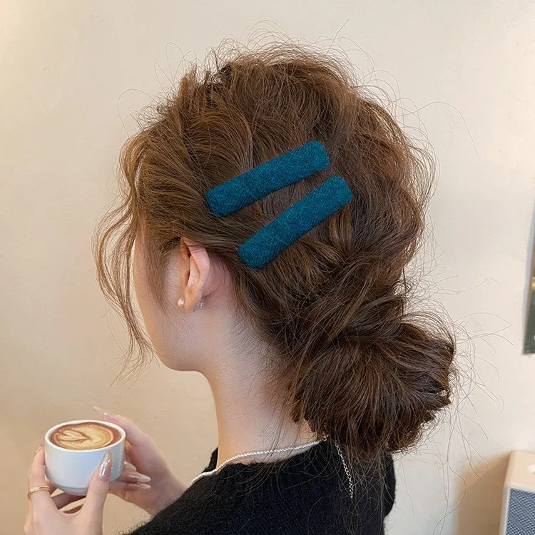 Korean Minimalist Cloth Rectangle Hair Clips Solid Color Side Forehead Bangs Baby Hair Grips for Women Girls