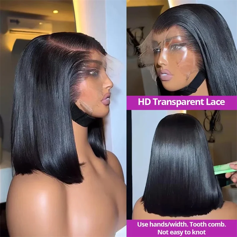 13x6 HD Lace Frontal Short Bob Wig Bone Straight Glueless Pre Cut 5x5 Closure Wig Ready to Wear 13x4 Human Hair Wig Preplucked image 3