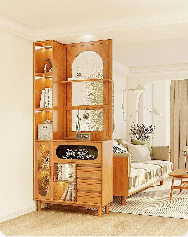 A Entrance cabinet Livin room sofa Solid wood partition cabinet Entrance door Water pattern lass Small blackboard screen cabinet