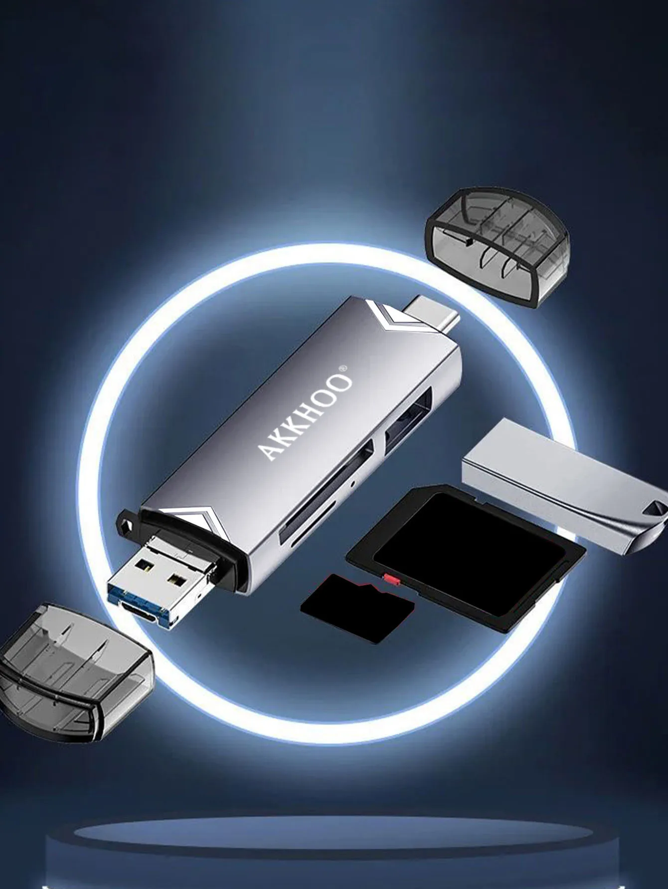 Type-C 6-in-1 multi-function card reader,TF/SD card USB adapter, high-speed transmission