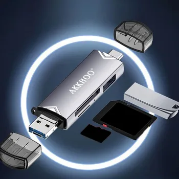 סוג-c 6-in-1 קורא כרטיסים מרובים, מתאם tf/sd כרטיס, מתאם usb...