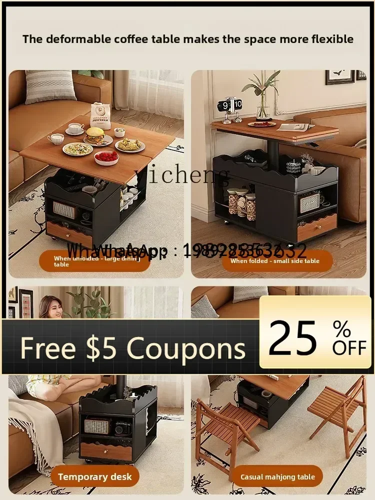 

multi-functional liftable folding coffee table trolley apartment multi-functional dining table medieval trolley side table