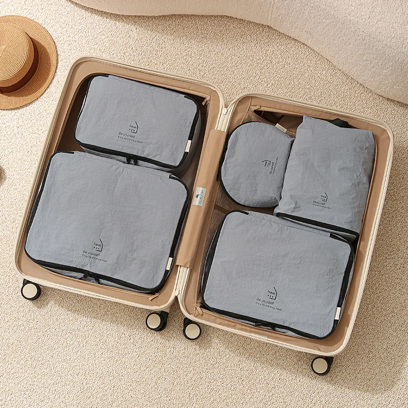 5pcs/set Foldable Nylon Travel Storage Bag Set Multifunctional Luggage Organizer Packing Cubes for Suitcase Clothes Storage