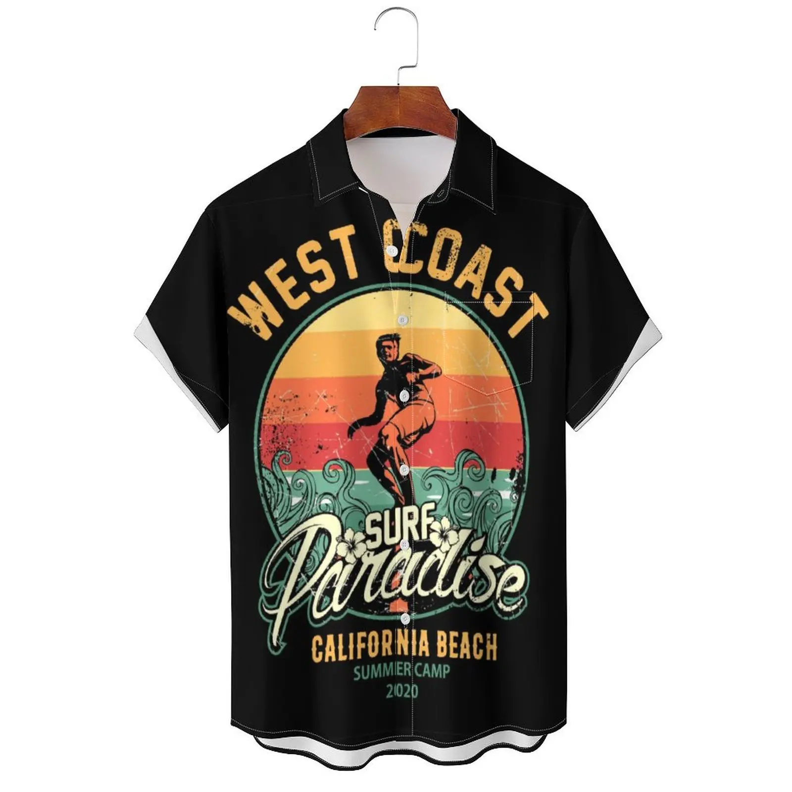 Vintage West Coast Surf Paradise  Shirt  Beach Summer Camp Retro Surfer Sunset Design fashion  men/women shirt