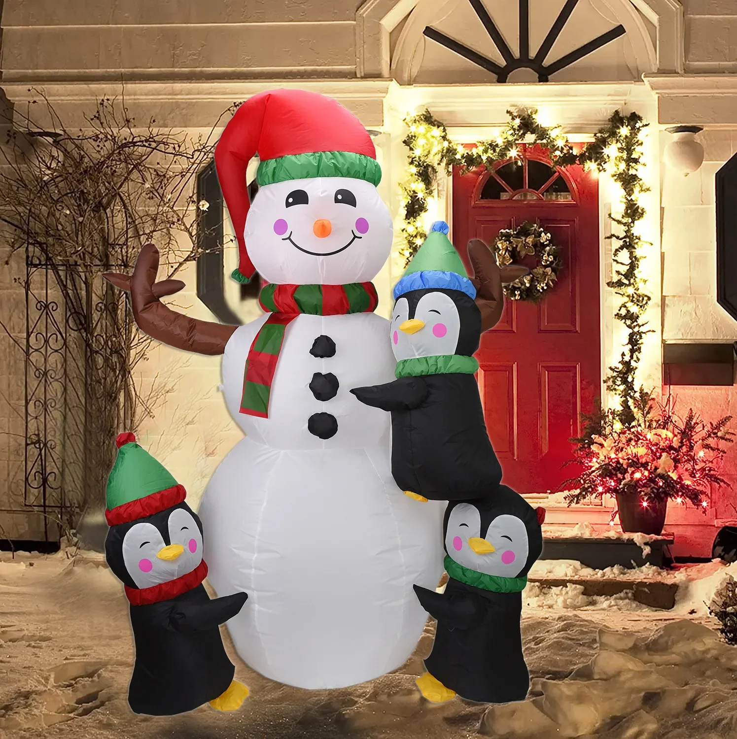 6FT Christmas Decorations For Home Outdoor Lighted Christmas Inflatable Snowman With Led Lights Penguin Toy Kids New Year Gift