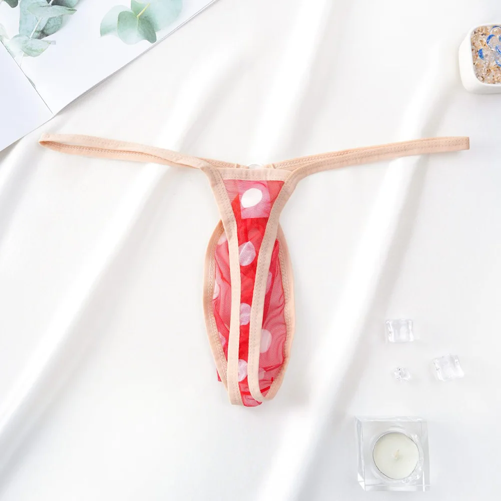 

Printed Polka Dot Men Sexy Thin Strap Underwear Thongs Panties See Through Mesh U Pouch Mini Briefs For Man
