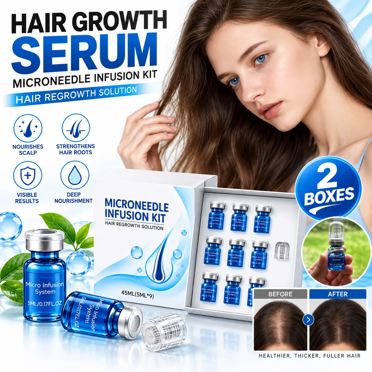 1/2 Box Hair Regrowth Kit Solution Scalp Nourishing Serum For Hair Health Maintenance Needle Head Use Scalp Care Kit
