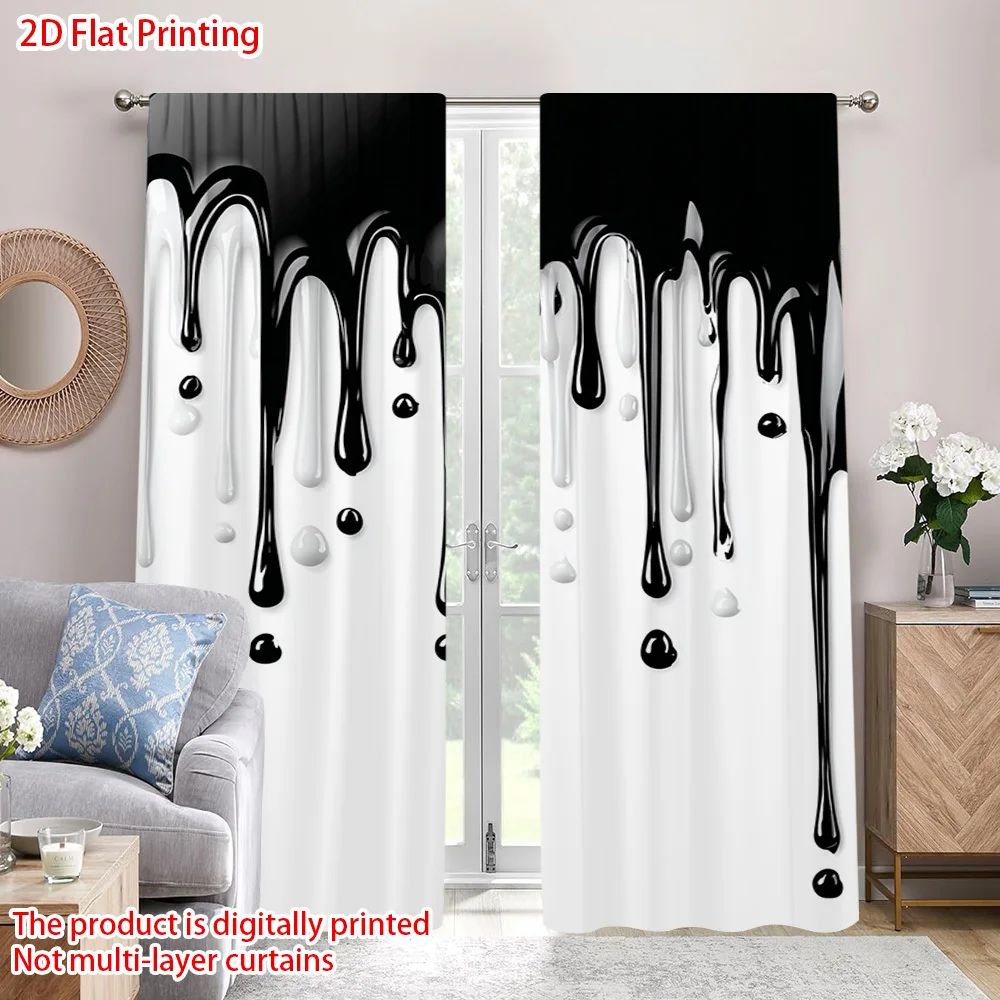 Abstract Black White Paint Drip Curtain, Modern Liquid Ink Splash Print Drape, Gothic Style Window Treatment for Living Room