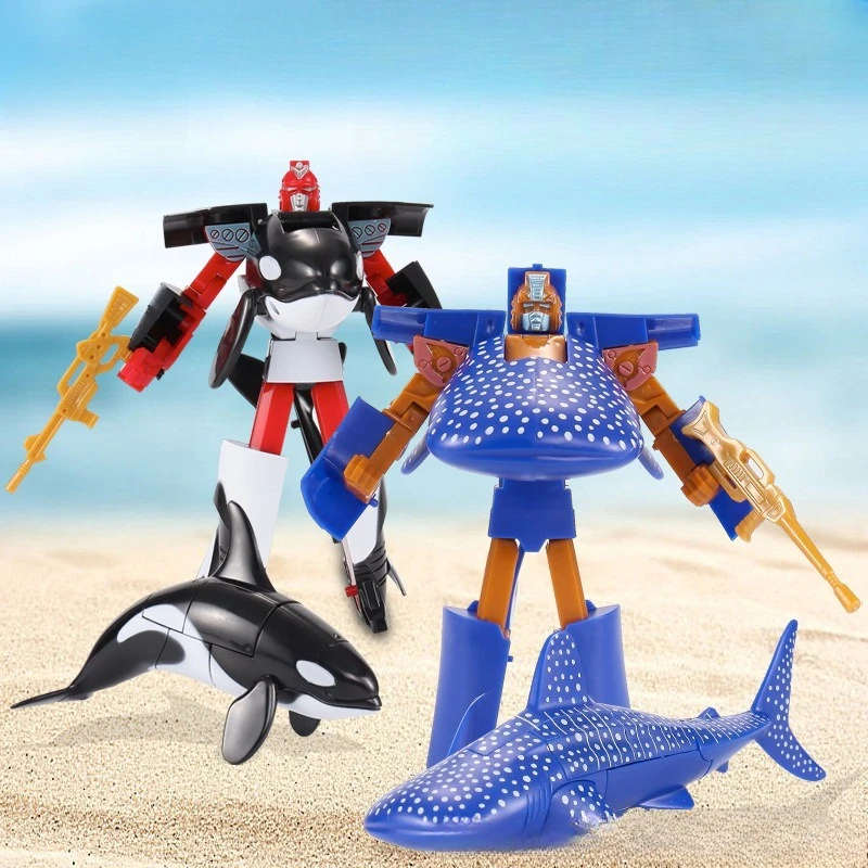Zhanqibing Shark Orca Dolphin Transformant Figurine de robot avec articulations mobiles