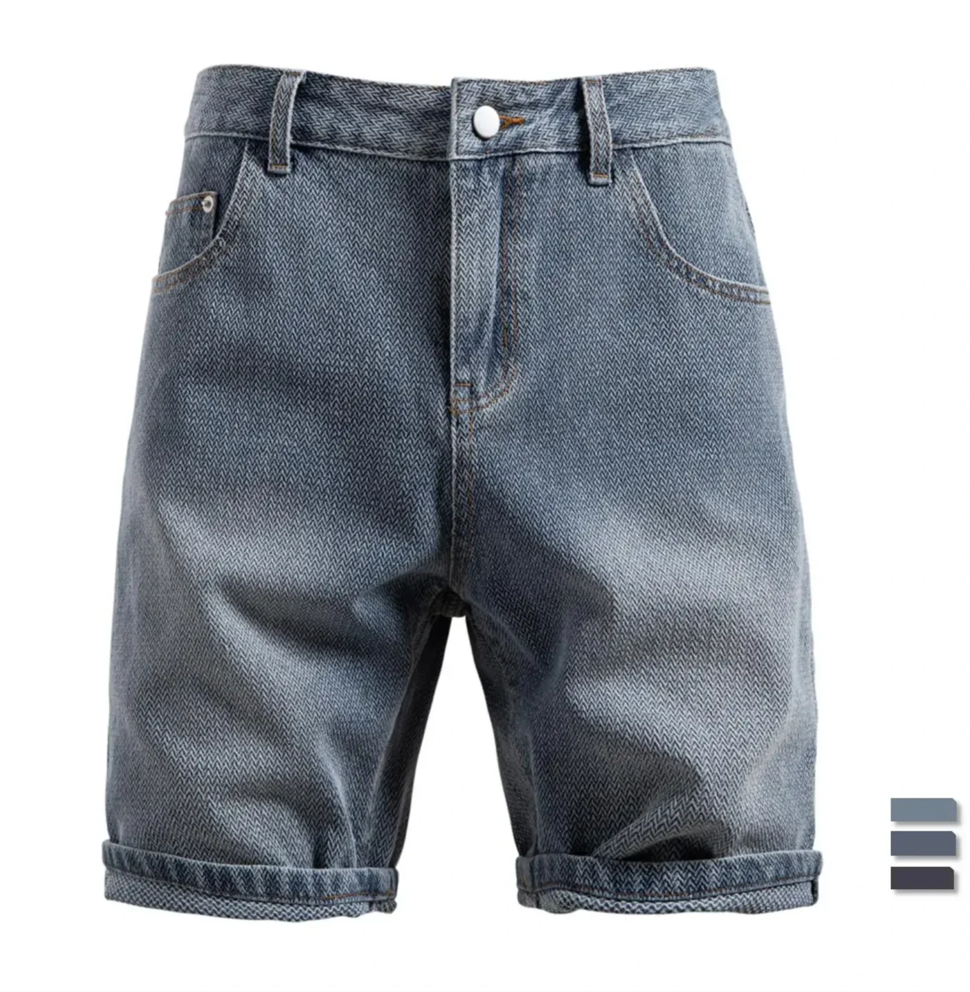 

Новинка 2023 года, мужские джинсовые шорты из смеси хлопка в стиле ретро, винтажные прямые шорты-трубы с несколькими карманами, однотонные повседневные мешковатые джинсы, уличная одежда