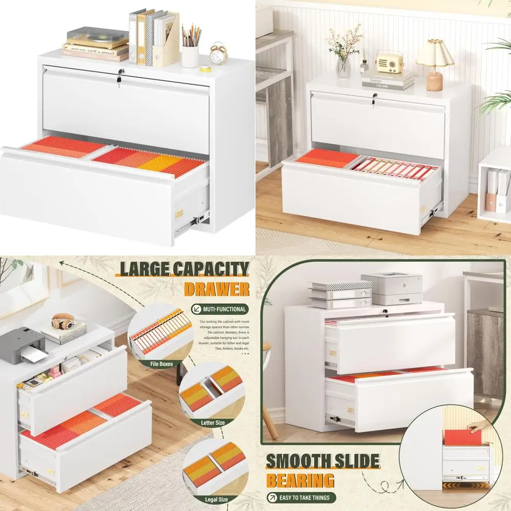 Lockable 2-Drawer Metal File Cabinet - White, Home Office Storage Solution with Security for Documents