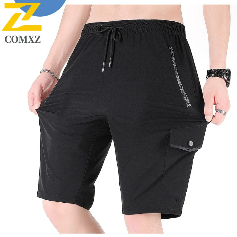 2025 nuevos pantalones cortos de trabajo de verano para hombre, pantalones cortos informales de seda helada transpirables con bolsillos, pantalones cortos elásticos informales para hombre