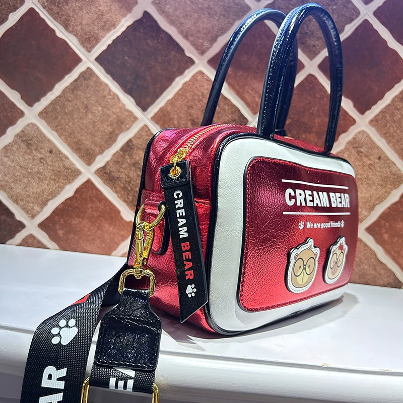 

Новая сумка кремового медведя, сумка с милым медведем из мультфильма, большая вместительная женская сумка через плечо контрастного цвета в студенческом стиле на выход