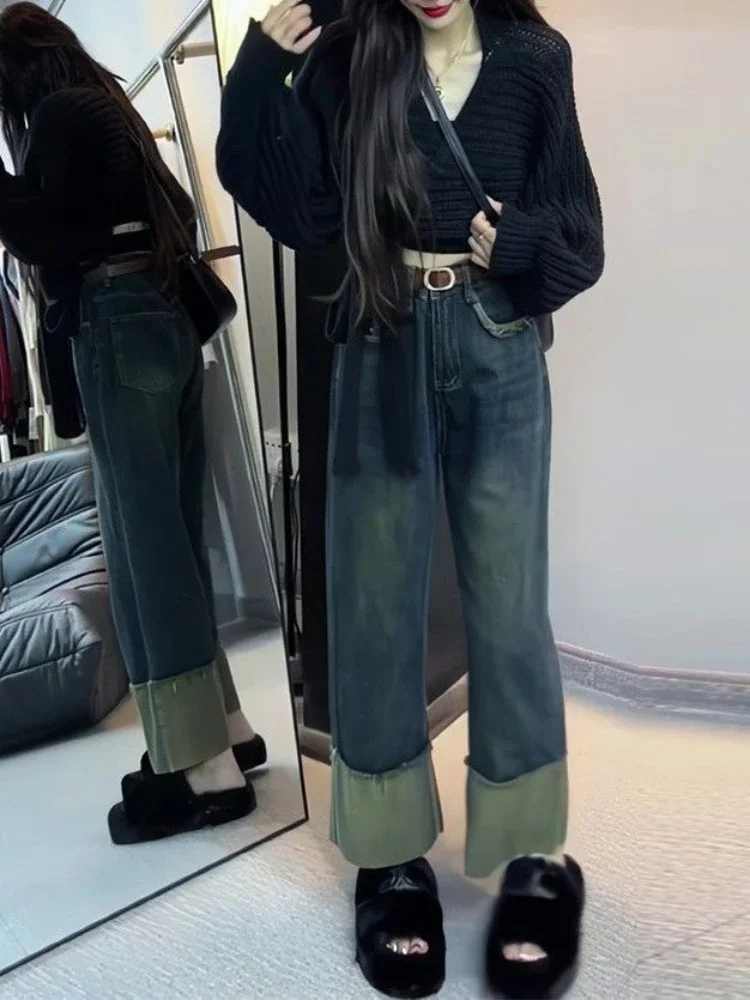 Baggy Jeans Women Wide Leg Students Korean Ankle-length S-3XL High Waist Chic Autumn New Cuffed Trousers Streetwear Harajuku Y2k