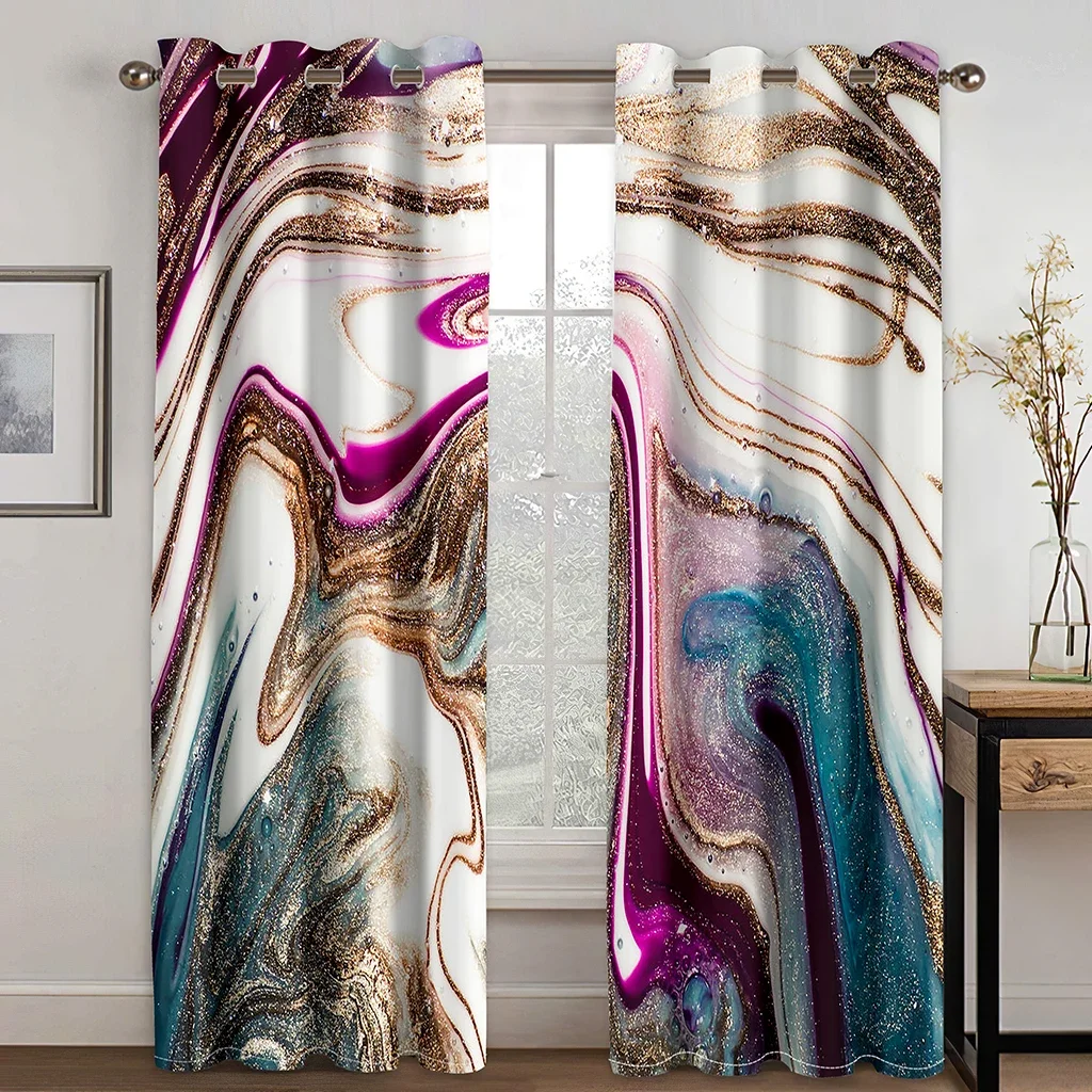 Cheap Modern Abstract Marble Texture Design Two Drapes Thin Window Curtains for Living Room Bedroom Decor Free Shippig 2 Pieces