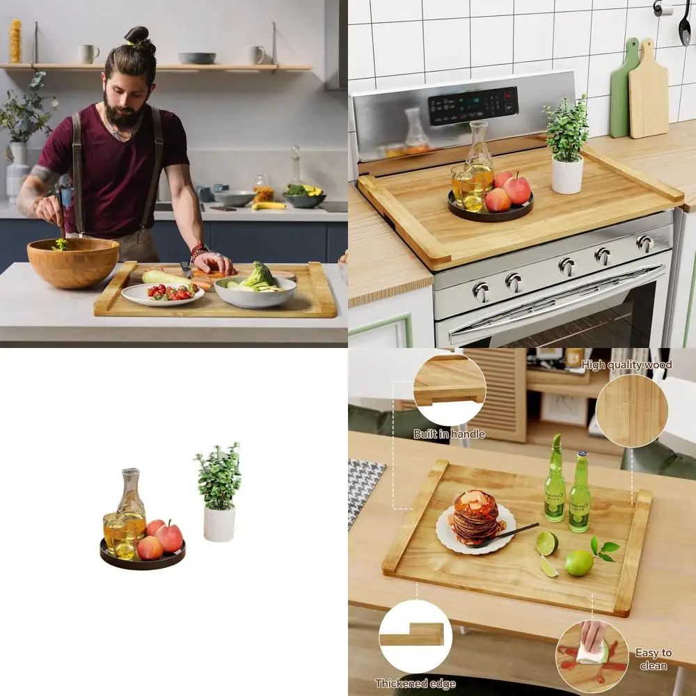 

Rustic Decorative Kitchen Tray - 30 x 22 Wood Serving Board for Electric and Gas Stoves