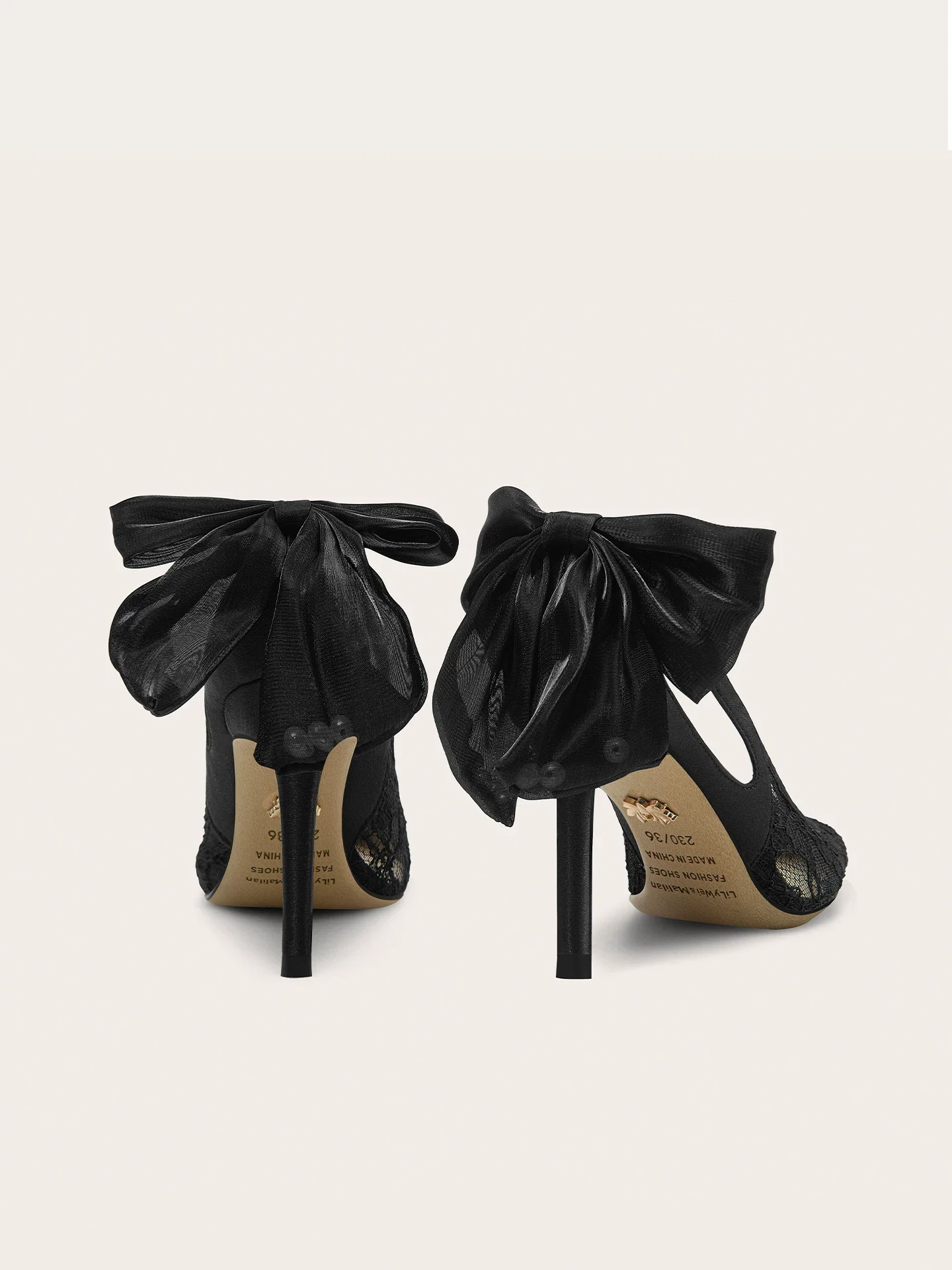 Spring/Summer New Pointed Lace Mesh Bow Fine Heel Sandals Banquet Large Size Small Size Widening High Heel Women's Shoes