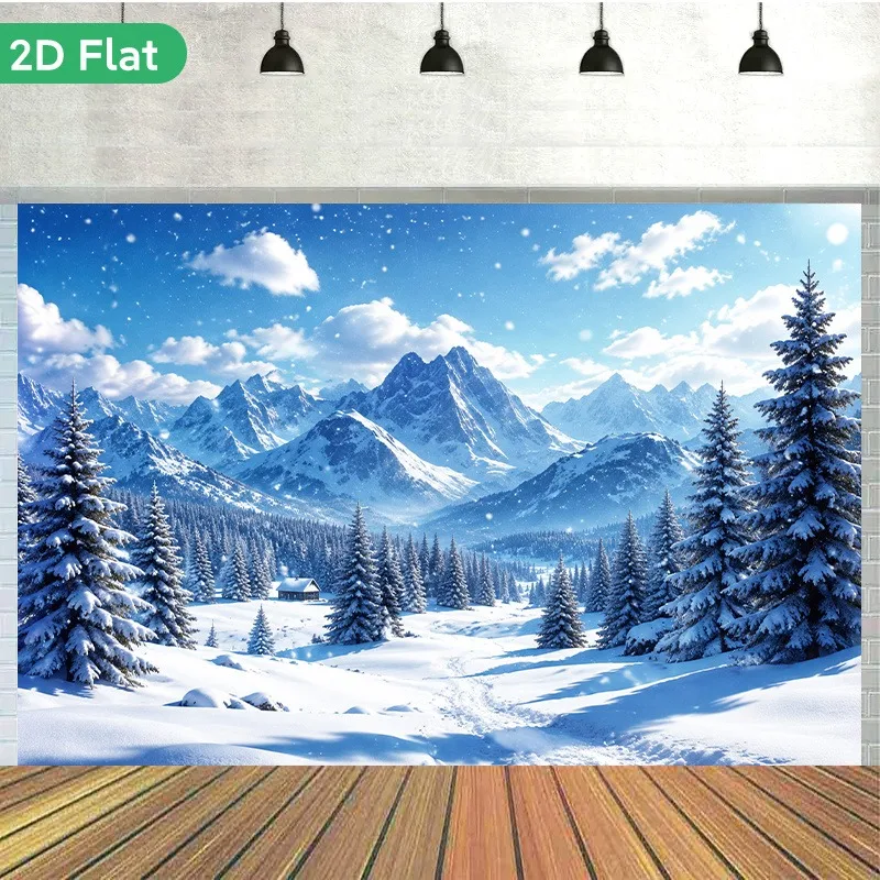 VIKAMA Winter Wonderland Ice Tapestry, Frozen Stream Snowy Pines, Xmas Wall Hanging Decor for Living Room Bedroom Home