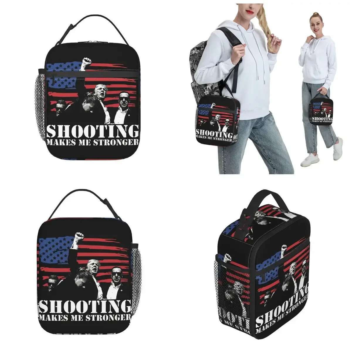 Trump Shooting Makes Me Stronger Thermal Insulated Lunch Bags for Travel Portable Food Bag Men Women Thermal Cooler Lunch Box