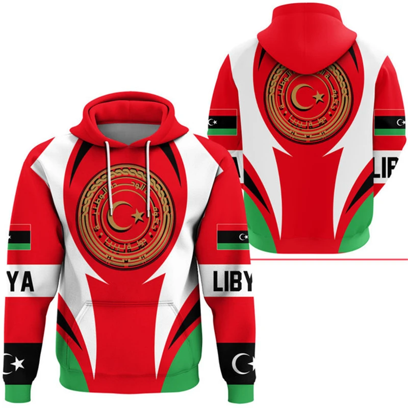 

African Libya Hoodie Men's Sweater Harajuku 3d Print Sweatshirt Street Print Flag Pullover Hoodie Y2k Style Oversize Men Clothes