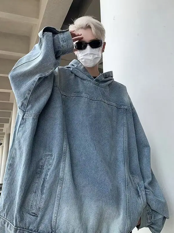 

Retro American Waed Denim Hoodie Jaet Loose Fit Men's Faion High Street Sle Casual Jaet for Couples