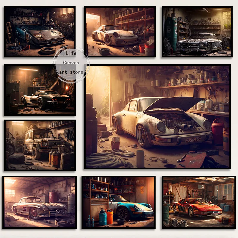 Retro Industrial Style Classic Super Car Gullwing Car Art Posters Canvas Painting Wall Prints Picture for Living Room Home Decor