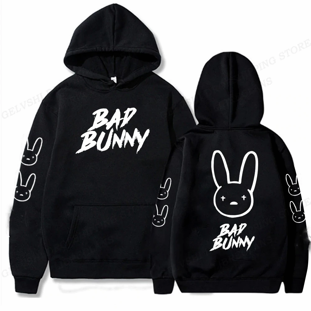 Raper Bad Bunny Rabbit Męska bluza z kapturem Moda damska Prosty sweter z długim rękawem Street Hip Hop Trend Duża bluza unisex