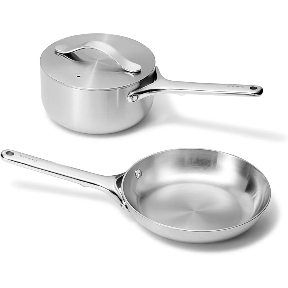 

Stainless Steel Mini Duo - 5-Ply Stainless Steel Fry Pan (8 In) & Sauce Pan (1.75 Qt) - Oven Safe & Stovetop Agnostic