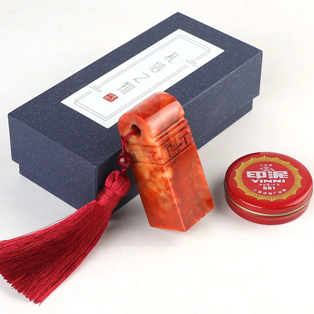 Hithere Traditional Chinese Name Stamps Custom Signature Calligraphy Painting Seals 3 In 1 Stone Seal Stamp Red Inkpad Gift Box