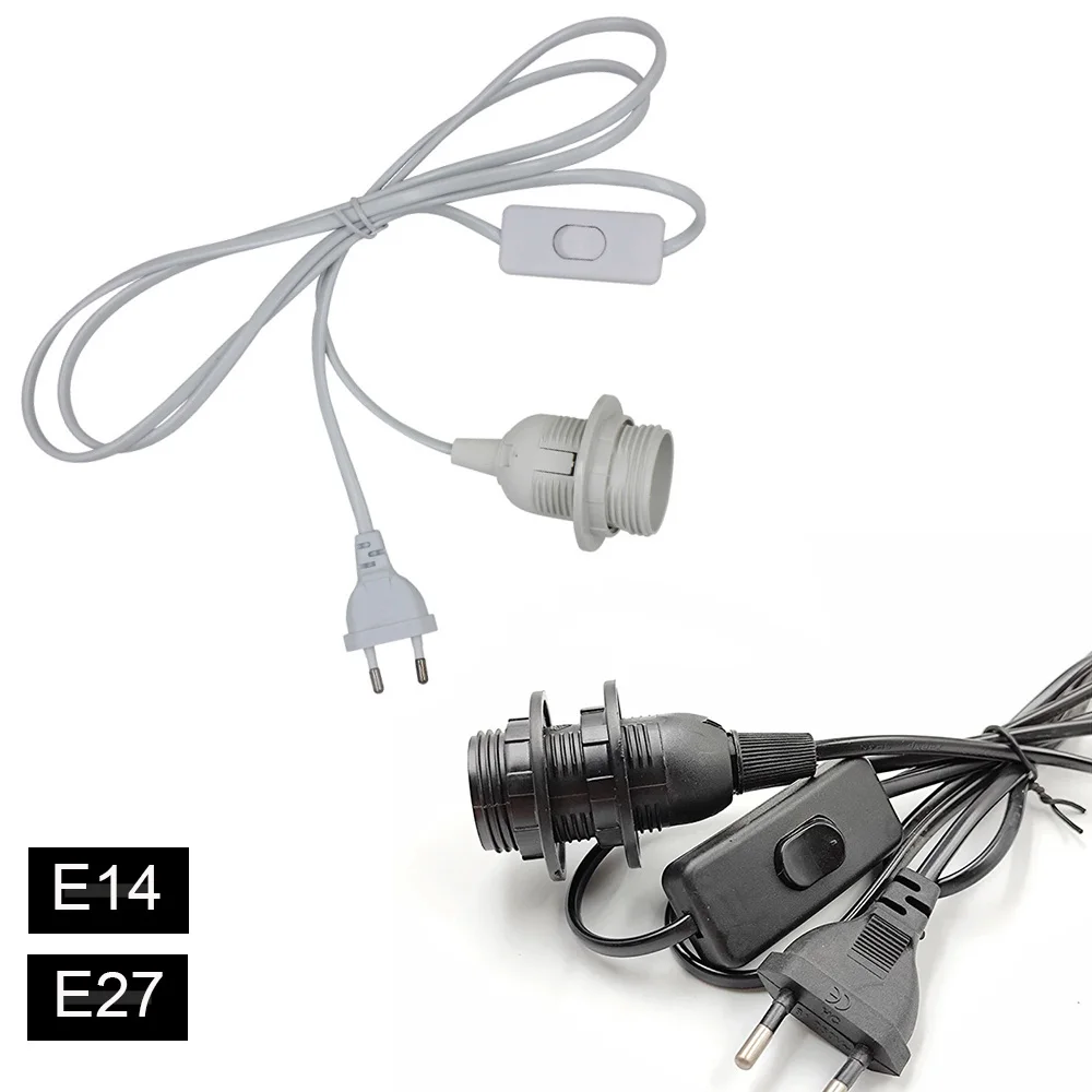 Lamp Holder E27 with Cable on off Switch 1.8m EU Plug Power Cable E14 Full Tooth Lamp Bases with Fitting Accessory For Lampshape