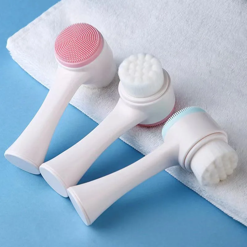 3D Bilateral Silicone Facial Cleanser Manual Massage Facial Brush Soft Bristles Silicone Double-Sided Face Brush Cleaning Tools