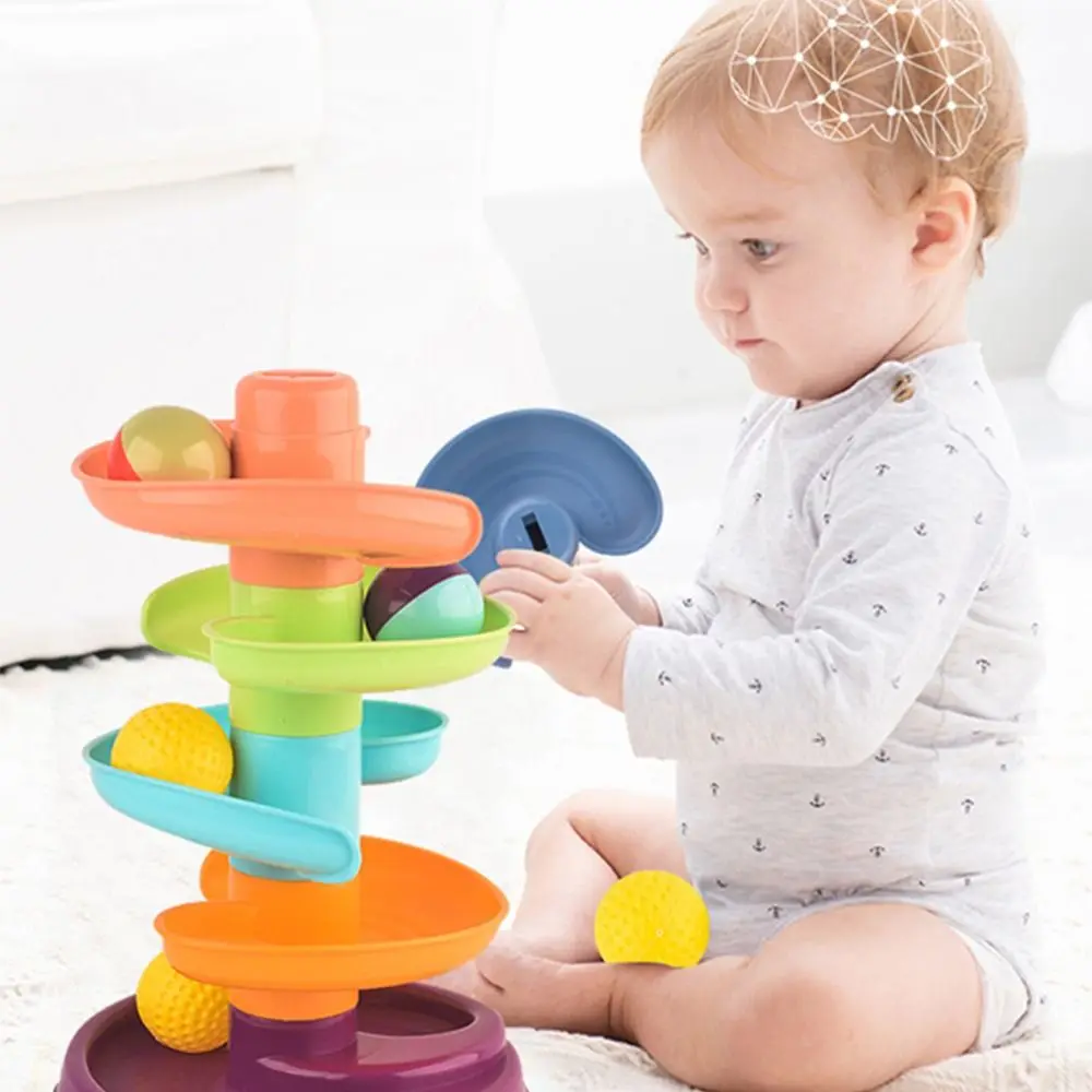 Plastic Cement Rolling Ball Pile Tower Multi-layer Cartoon Sliding Ball Tower Toy Track Turn Around Toys Bear Children Gift