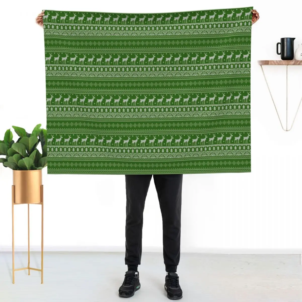 

Scandinavian green knit Throw Blanket Faux Fur Soft Warm Blanket for Bed