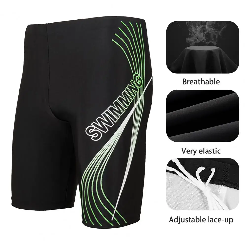 Breathable Swim Shorts High Waist Letter Print Men's Swim Shorts for Sports Surfing Beach Swimming Quick Drying Tight Trunks