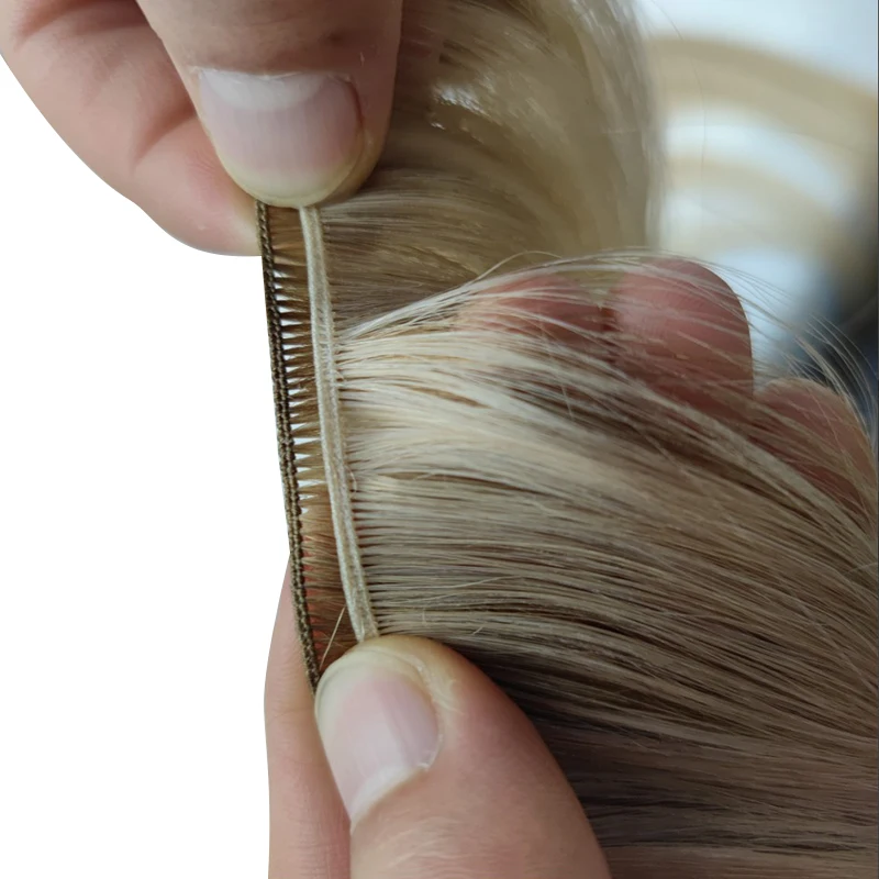 Estensioni di trama dei capelli legati capelli umani lisci naturali vergini grezzi Bundless 100G doppia trama senza cuciture cucite a mano In seta