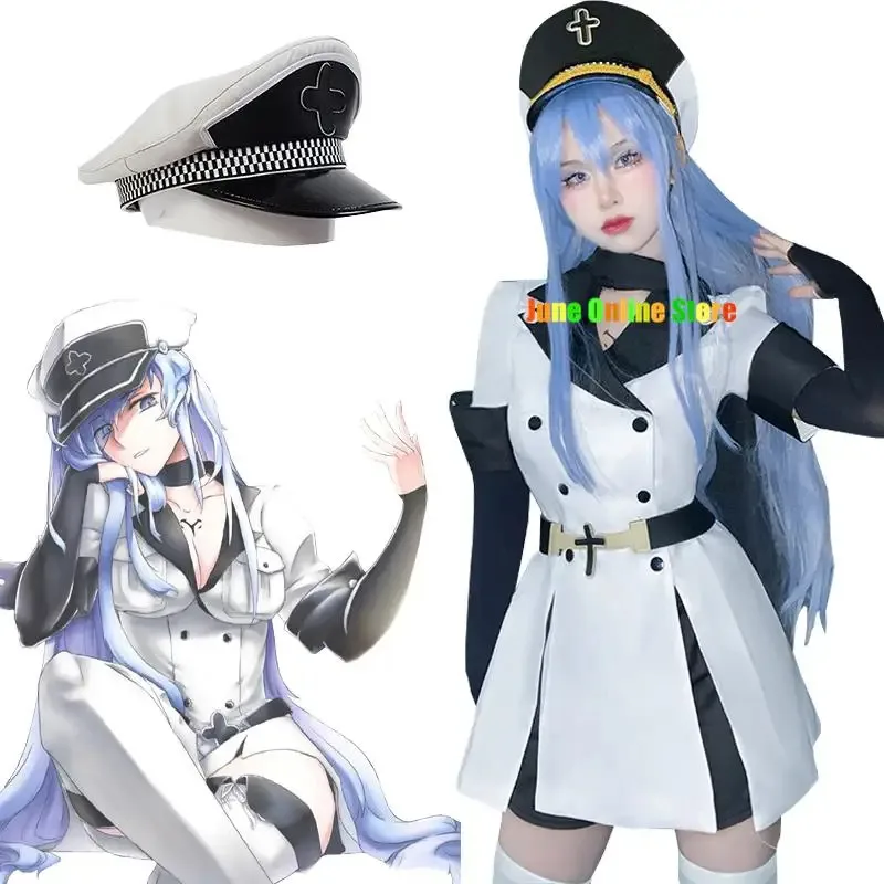 

Didi 2025 2025 hhhАниме Akame Ga KILL Esdeath Empire Косплей Костюм Униформа со шляпой Синий парик Хэллоуин Вечеринка Cos для женщин Gir