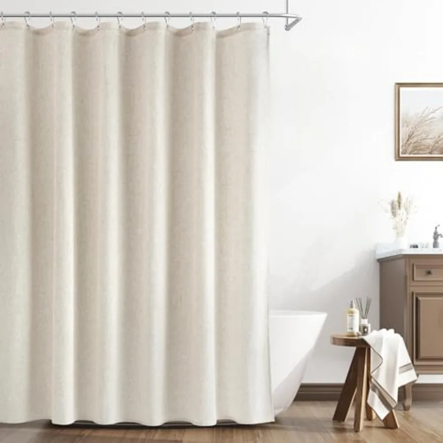 

Natural Linen Shower Curtain Country Boho Farmhouse Bath Decor Beige Shower Curtains for Bathroom Neutral Cloth Weighted Textur
