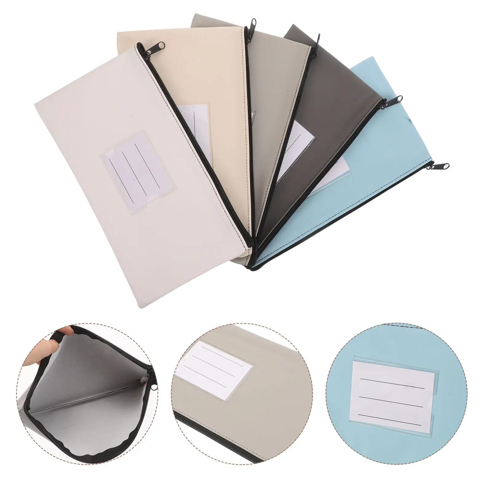 5Pcs PU Receipt Wallet Money Bag with Zipper Label for Bank Deposit Pouch Bill Holder Change Bag Receipt Holder